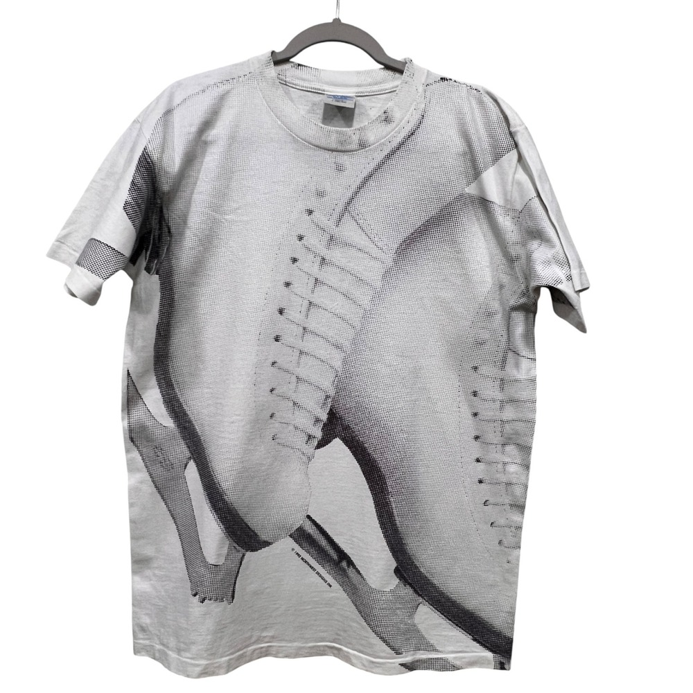 Vintage 1992 Northwest Designs Ink Ice Skate All Over Print T-Shirt White Size L